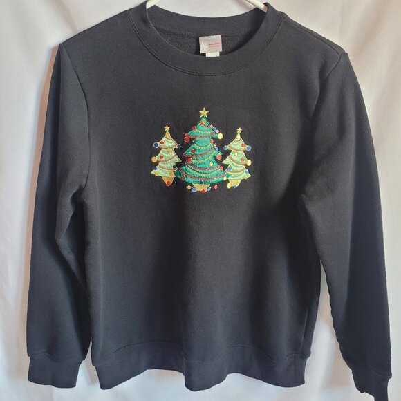 Vintage Christmas Sweatshirt Black Size S Christmas Trees Holiday - Picture 1 of 8